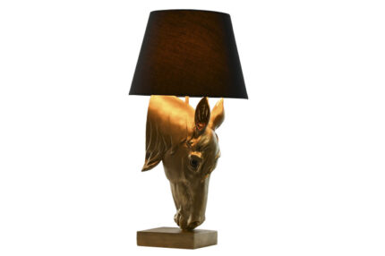 CANDEEIRO DE MESA RESINA CAVALO DOURADO